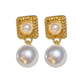 Vintage Alloy Faux Pearl Geometric Square Stud Earrings For Women Light Luxury Style view 5