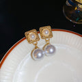 Vintage Alloy Faux Pearl Geometric Square Stud Earrings For Women Light Luxury Style view 4
