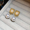 Vintage Alloy Faux Pearl Geometric Square Stud Earrings For Women Light Luxury Style view 2