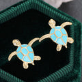 Cute Metal Enamel Turtle Stud Earrings For Women Micro Pave Zircon Daily Jewelry view 2