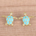 Cute Metal Enamel Turtle Stud Earrings For Women Micro Pave Zircon Daily Jewelry view 6
