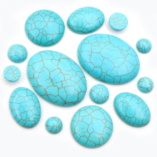 Vintage Oval Flatback Cracked Turquoise Synthetic Howlite Cabochon For Rings Bracelets DIY Jewelry