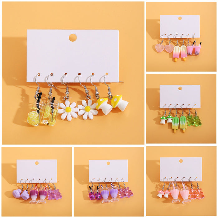 Sweet Daisy Flower Ice Cream Fruit Drink Acrylic Resin Alloy Hook Charm Set For Girls Earrings