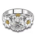 Hong Kong Forest Style Daisy Flower Ring For Women, Four Prong Zircon Pastoral Jewelry view 5