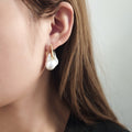 Elegant Vintage French Baroque Pearl Drop Earrings With Gold Alloy Leaf Accents And Silver Needle Earrings view 2