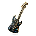 Black Gold Tone Guitar Two Designs Metal Brooch Pin view 2