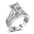 Gold and Silver Tone Square Stone Two Ring Set with Clear Stone Accents view 1