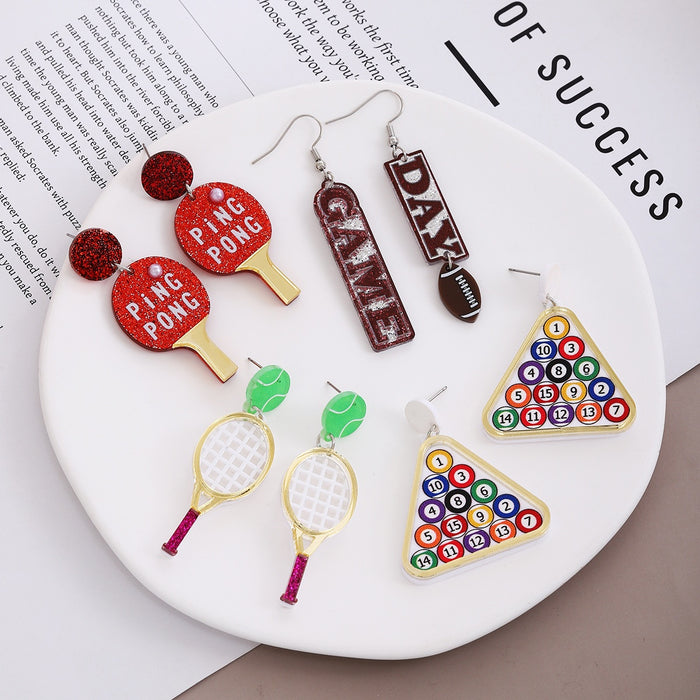 Creative Acrylic Sports Ping Pong Paddle Tennis Racket Billiards Triangle Statement Drop Earrings