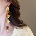 Alloy Flower Bow Heart Tassel Drop Earrings, Vintage Light Luxury Asymmetric Stud Style view 4