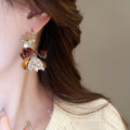 Alloy Flower Bow Heart Tassel Drop Earrings, Vintage Light Luxury Asymmetric Stud Style view 2