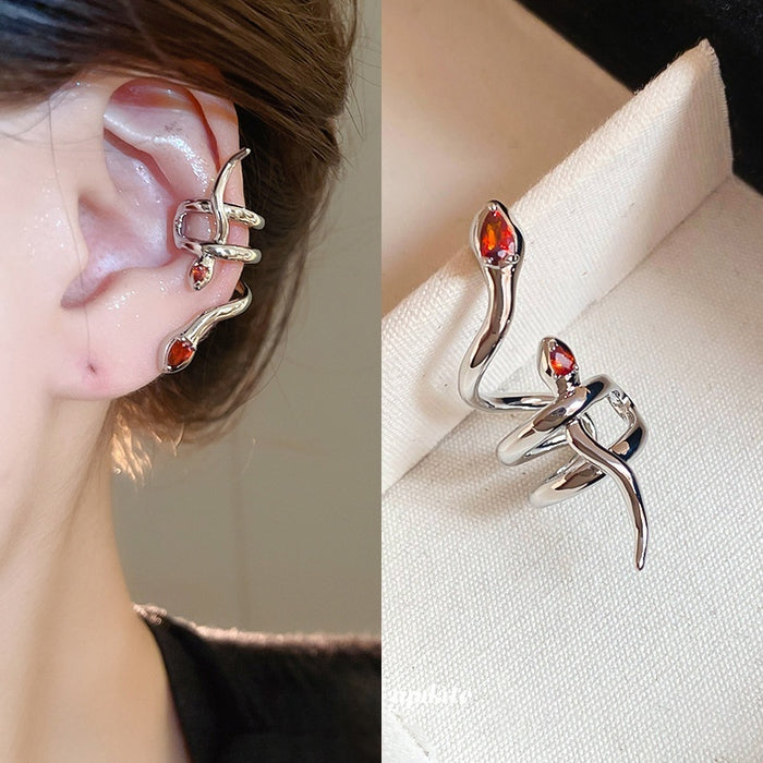 Copper Zircon Snake Clip-on Earrings No Piercing Sweet Cool Zodiac Ear Cuff Jewelry