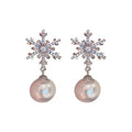 Light Luxury Zircon Snowflake Faux Pearl Stud Earrings With Silver Posts For Autumn Winter view 5