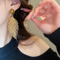 Copper Tiger Eye Leaf Stud Earrings For Women French Vintage Statement Light Luxury Jewelry view 3