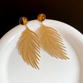 Copper Tiger Eye Leaf Stud Earrings For Women French Vintage Statement Light Luxury Jewelry view 4