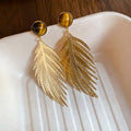 Copper Tiger Eye Leaf Stud Earrings For Women French Vintage Statement Light Luxury Jewelry view 2