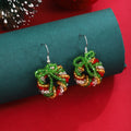 Christmas Colorful Crystal Beaded 3D Wreath Drop Hook Earrings Sweet Cute Festive Elegant Jewelry Earrings view 3