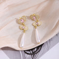 Elegant New Chinese Butterfly Flower Enamel Rhinestone Alloy Long Teardrop Pearl Dangle Earrings view 3