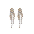 Gold Plated Copper Zircon Rhombus Tassel Drop Earrings With Silver Posts Chic Fashion view 5