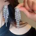 Gold Plated Copper Zircon Rhombus Tassel Drop Earrings With Silver Posts Chic Fashion view 4