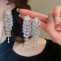 Gold Plated Copper Zircon Rhombus Tassel Drop Earrings With Silver Posts Chic Fashion view 3