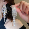 Gold Plated Copper Zircon Rhombus Tassel Drop Earrings With Silver Posts Chic Fashion view 1