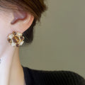 Vintage Round Faux Pearl Stud Earrings With Silver Needle, Light Luxury Retro Geometric Jewelry view 3