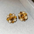 Vintage Round Faux Pearl Stud Earrings With Silver Needle, Light Luxury Retro Geometric Jewelry view 2
