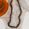 Maillard Style Tiger Eye Alloy Round Geometric Sweater Necklace For Women Vintage Winter Accessory view 3