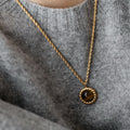 Maillard Style Tiger Eye Alloy Round Geometric Sweater Necklace For Women Vintage Winter Accessory view 4