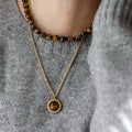 Maillard Style Tiger Eye Alloy Round Geometric Sweater Necklace For Women Vintage Winter Accessory view 1