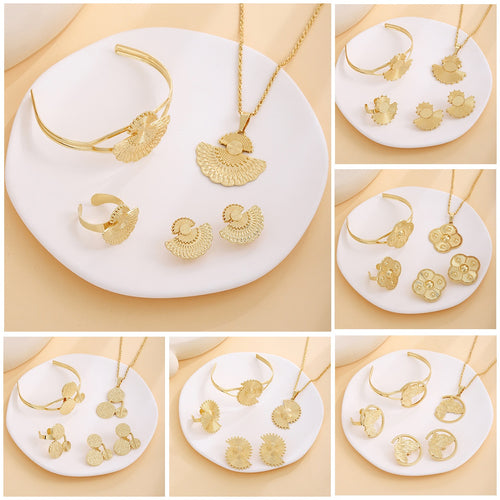 European American Lucky Flower Necklace Earrings Bracelet Three Piece Set Light Luxury Fashion Jewelry