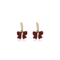 Vintage Hong Kong Style Red Enamel Bowknot Rhinestone Huggie Hoop Dangle Luxury Fashion Earrings view 5