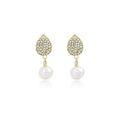 Elegant French Vintage Zircon Tulip Leaf Studs With Gold Alloy Setting And Round Pearl Drop Earrings view 5