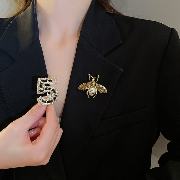 Vintage Bee Faux Pearl Alloy Brooch, Court Style Retro Light Luxury Animal Pin