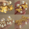 Copper Butterfly Faux Pearl Stud Earrings For Women Vintage Light Luxury Elegant Jewelry view 2