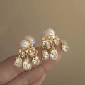 Copper Butterfly Faux Pearl Stud Earrings For Women Vintage Light Luxury Elegant Jewelry view 4