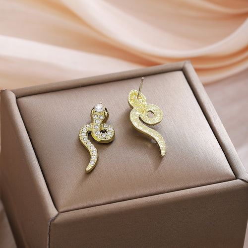 Elegant Gold Alloy Snake Shape Rhinestone Crystal Stud Earrings For Women Luxury Fashion Earrings