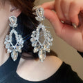 Chic Alloy Rhinestone Diamond Shape Waterdrop Stud Earrings For Women Light Luxury Statement Jewelry view 3