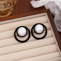 Vintage Luxury Hollow Circle Velvet Hoop Pearl Bead Stud Earrings For Women Winter Statement Earrings view 4