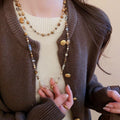 Gold Plated Copper Geometric Round Beaded Sweater Necklace For Women Vintage Maillard Style view 4