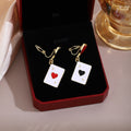 Light Luxury Asymmetric Red Heart Black Spade Playing Card Enamel Alloy Drop Dangle Women Earrings view 3