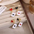 Light Luxury Asymmetric Red Heart Black Spade Playing Card Enamel Alloy Drop Dangle Women Earrings view 1