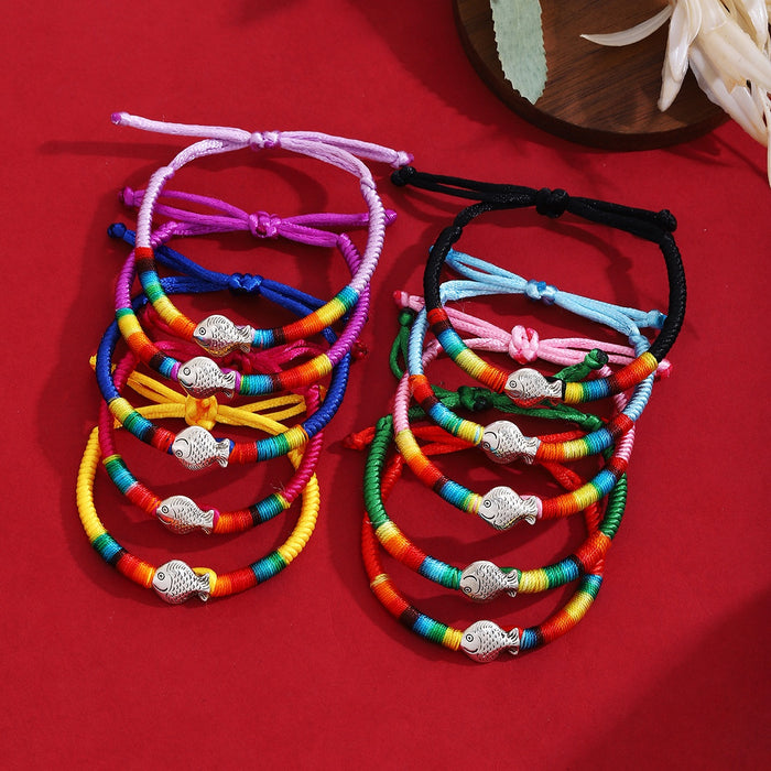 Ethnic Tibetan Year Of The Fish Adjustable Colorful Cord Bracelet Light Luxury Fashion Hand Rope
