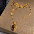 Gold Plated Copper Oval Tiger Eye Necklace And Earrings Jewelry Set For Women view 4