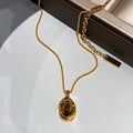 Gold Plated Copper Oval Tiger Eye Necklace And Earrings Jewelry Set For Women view 3