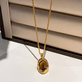 Gold Plated Copper Oval Tiger Eye Necklace And Earrings Jewelry Set For Women view 2