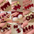 925 Sterling Silver Flocked Rhinestone Bow Pearl Stud Earrings Light Luxury Vintage For Autumn Winter view 1