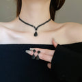 Rhinestone Waterdrop Alloy Necklace And Earrings Jewelry Set, Light Luxury Collarbone Style view 1