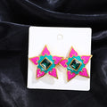 Vintage Palace Style Pink Enamel Five Point Star Alloy Studs With Emerald Crystal Luxury Earrings view 4