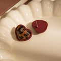 Vintage Leopard Print Heart Acrylic Stud Earrings For Women Maillard Red Rim Elegant Fashion Earrings view 3